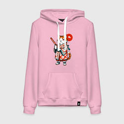 Толстовка-худи хлопковая женская Кошечка в кимоно в японском стиле, цвет: светло-розовый