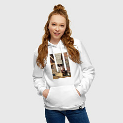 Толстовка-худи хлопковая женская Музыка коллаж ноты, цвет: белый — фото 2