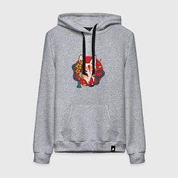 Толстовка-худи хлопковая женская Лиса самурай, цвет: меланж