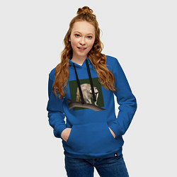 Толстовка-худи хлопковая женская Енот на ветке - полигональный арт, цвет: синий — фото 2