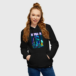Толстовка-худи хлопковая женская Neon cyber beersaur - neon glow fantasy, цвет: черный — фото 2