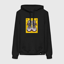 Толстовка-худи хлопковая женская Розовые ботинки, цвет: черный