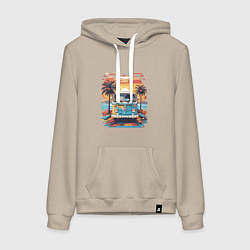Толстовка-худи хлопковая женская Фольксваген на восходе солнца ретро, цвет: миндальный
