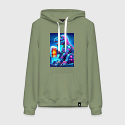 Толстовка-худи хлопковая женская Cyber tyrannosaur with a mug of beer - ai art fant, цвет: авокадо