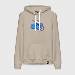 Толстовка-худи хлопковая женская Космические корабли, цвет: миндальный
