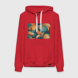 Толстовка-худи хлопковая женская Абстракция теплые контрасты, цвет: красный