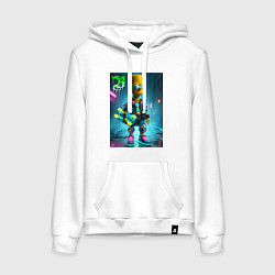 Толстовка-худи хлопковая женская Барт Симпсон со скейтбордом под проливным дождём -, цвет: белый