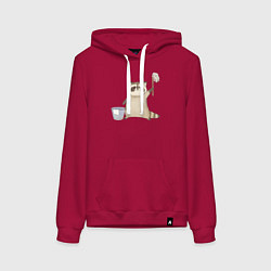 Толстовка-худи хлопковая женская Енот убирается, цвет: маджента