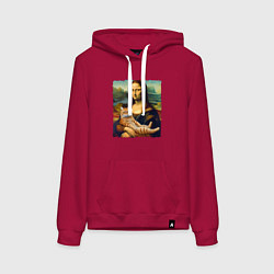 Толстовка-худи хлопковая женская Мона Лиза с рыжим котом, цвет: маджента