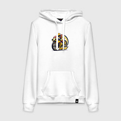 Толстовка-худи хлопковая женская Гонщик на гоночном мотоцикле, цвет: белый