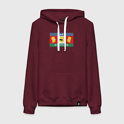 Толстовка-худи хлопковая женская Bart Simpson дикая голова, цвет: меланж-бордовый