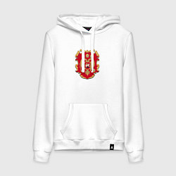 Толстовка-худи хлопковая женская Герб Москвы символика ретро, цвет: белый