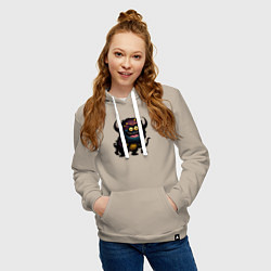 Толстовка-худи хлопковая женская Страшный черный монстрик, цвет: миндальный — фото 2