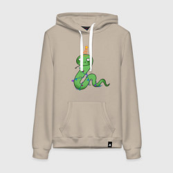 Толстовка-худи хлопковая женская Змейка - символ года 2025, цвет: миндальный