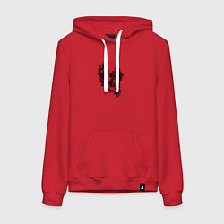 Толстовка-худи хлопковая женская Череп с кленовыми листьями, цвет: красный