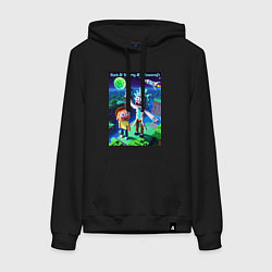 Толстовка-худи хлопковая женская Рик и Морти и Майнкрафт - коллаба, цвет: черный