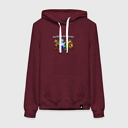 Толстовка-худи хлопковая женская ВсеВО ХА ХАрошеВО - Каламбур Деревня Дураков пожел, цвет: меланж-бордовый