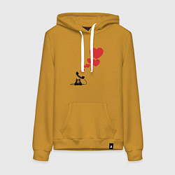 Толстовка-худи хлопковая женская Телефон с сердечками, цвет: горчичный