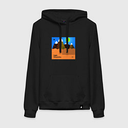 Толстовка-худи хлопковая женская Ночные горы, цвет: черный