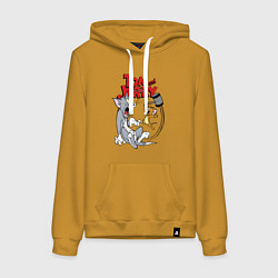 Толстовка-худи хлопковая женская Том и Джерри - кувалда, цвет: горчичный