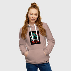 Толстовка-худи хлопковая женская Годзилла поп-арт, цвет: пыльно-розовый — фото 2