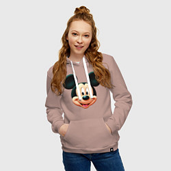 Толстовка-худи хлопковая женская Mickey mouse head, цвет: пыльно-розовый — фото 2