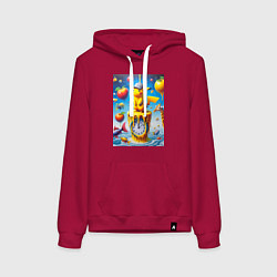 Толстовка-худи хлопковая женская Funny Pikachu and fishes - surrealism, цвет: маджента