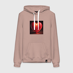 Толстовка-худи хлопковая женская Сердце любви, цвет: пыльно-розовый