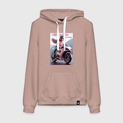 Толстовка-худи хлопковая женская Барби на спортивном байке - экстрим, цвет: пыльно-розовый