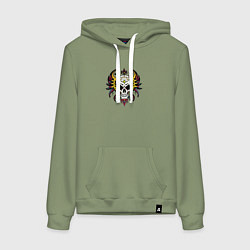 Толстовка-худи хлопковая женская Decorative skull, цвет: авокадо
