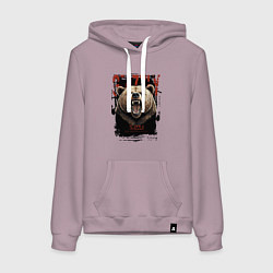 Толстовка-худи хлопковая женская Медведь гризли, цвет: сиреневый