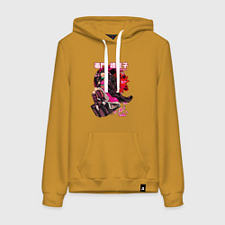 Толстовка-худи хлопковая женская Клинок рассекающий демонов Незуко луна, цвет: горчичный
