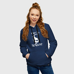 Толстовка-худи хлопковая женская Джокер - почему такой серьезный, цвет: тёмно-синий — фото 2
