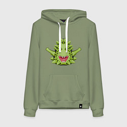 Женская толстовка-худи Cartoon monster with spikes green