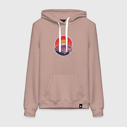 Толстовка-худи хлопковая женская Гора Фудзи с сакурой, цвет: пыльно-розовый