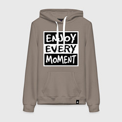 Толстовка-худи хлопковая женская Наслаждаться каждым моментом, цвет: утренний латте
