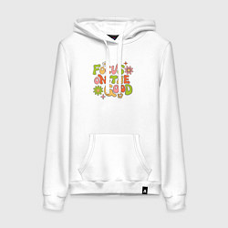 Толстовка-худи хлопковая женская Сосредоточься на хорошем, цвет: белый