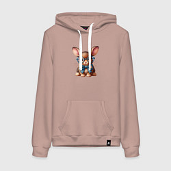 Толстовка-худи хлопковая женская Кролик мальчик в очках, цвет: пыльно-розовый