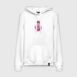 Толстовка-худи хлопковая женская Матрёшка в розовом, цвет: белый