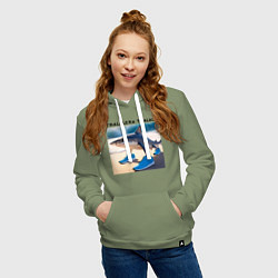 Толстовка-худи хлопковая женская Tralalera tralala - brainrot shark memes, цвет: авокадо — фото 2