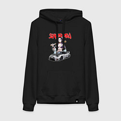 Толстовка-худи хлопковая женская Шинобу и машина - Клинок демонов, цвет: черный