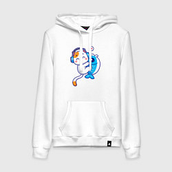 Толстовка-худи хлопковая женская Котик и рыба, цвет: белый