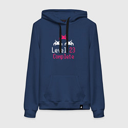 Толстовка-худи хлопковая женская Уровень 23 пройден, цвет: тёмно-синий