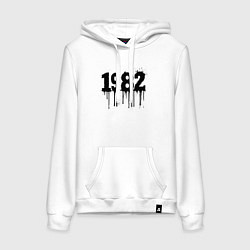 Толстовка-худи хлопковая женская Черная растекшаяся краска 1982, цвет: белый