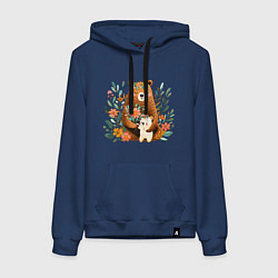 Толстовка-худи хлопковая женская Мама с полярным медвежонком, цвет: тёмно-синий