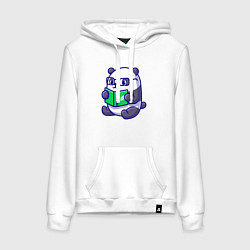 Толстовка-худи хлопковая женская Панда читает книжку, цвет: белый