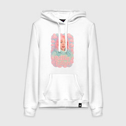 Толстовка-худи хлопковая женская Билли Айлиш в розовыми волосами, цвет: белый