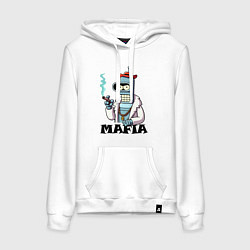 Толстовка-худи хлопковая женская Бендер в шубе с сигарой - мафия, цвет: белый