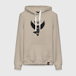 Толстовка-худи хлопковая женская Волк с крыльями, цвет: миндальный