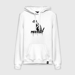 Толстовка-худи хлопковая женская Сурикат черной краской, цвет: белый